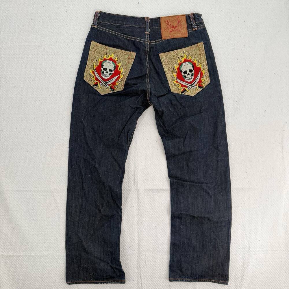 Vintage Y2K Ed Hardy Christian Audigier Jeans Skull Embellished Skate Punk 32x32